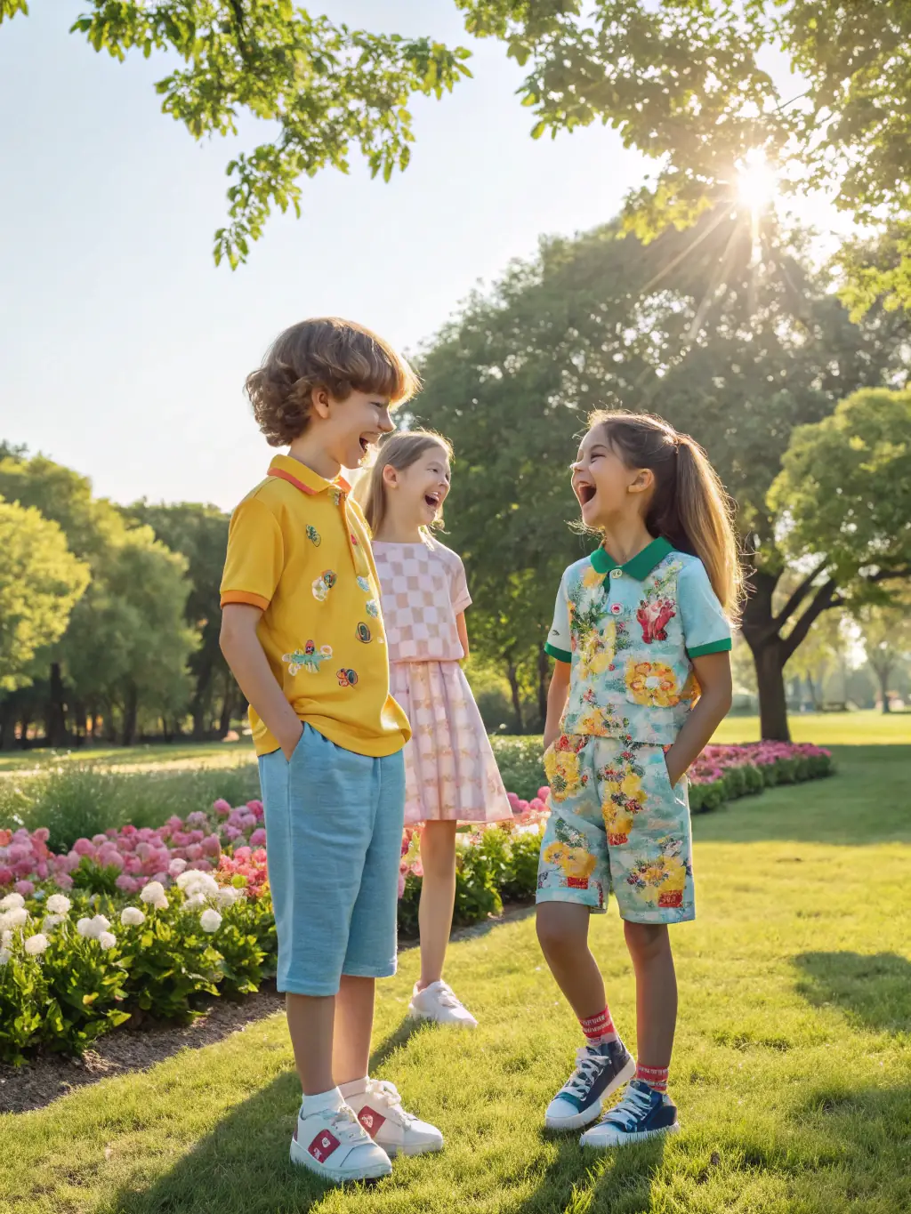 A group of children wearing Montessori School Umami branded sweatshirts and beanies, playing happily in an outdoor setting, emphasizing the sense of community and belonging.